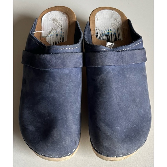 unknown Shoes - Vintage Blue Nubuck Slip On Wooden Clogs Mules 37